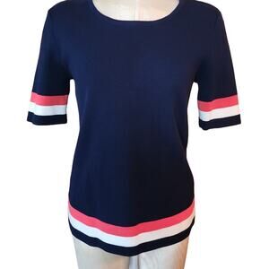 CABI Blue & Pink Hampton Shell striped Knit Top Size M‎